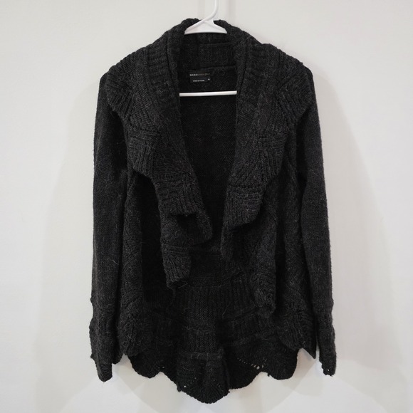 BCBGMaxAzria Sweaters - Y2K Bcbg Maxazria‎ Womens Cardigan Size Petite Large Dark Gray Alpaca Eyelet